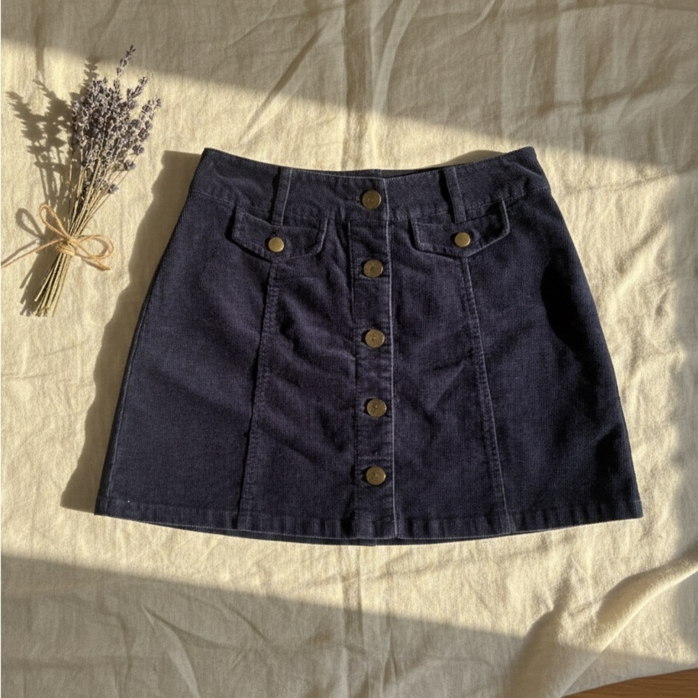 Forever 21 Dark Blue corduroy Button-Up retro Mini Skirt size preppy S